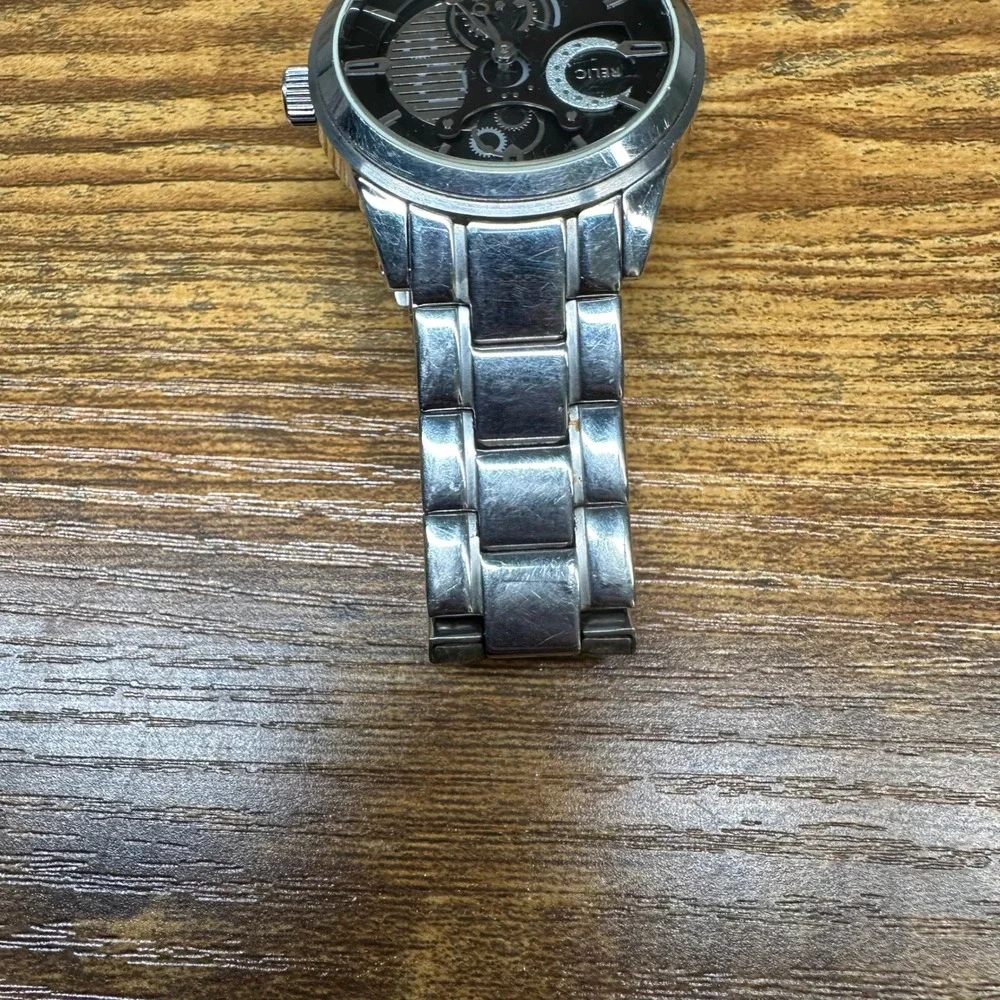 Relic by Fossil Mens Watch ZR77121 Stainless Steel Skeleton Dial Silver Black